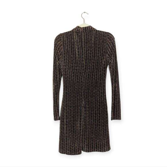 ASTR The Label Nia Copper Houndstooth Long Sleeve Mini Dress Size M - Picture 2 of 10